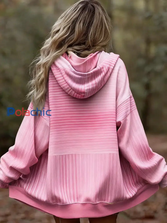 Veste cardigan à rayures dégradées pour femmes sensibilisation au cancer du sein Rose / S
