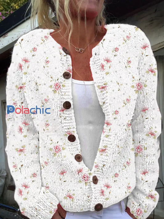 Veste Femme Rose Imprimé Floral En Tricot Style Cardigan comme image / S
