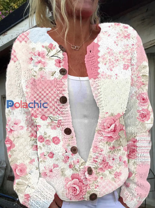 Veste Femme Rose Imprimé Floral En Tricot Style Cardigan comme image / S