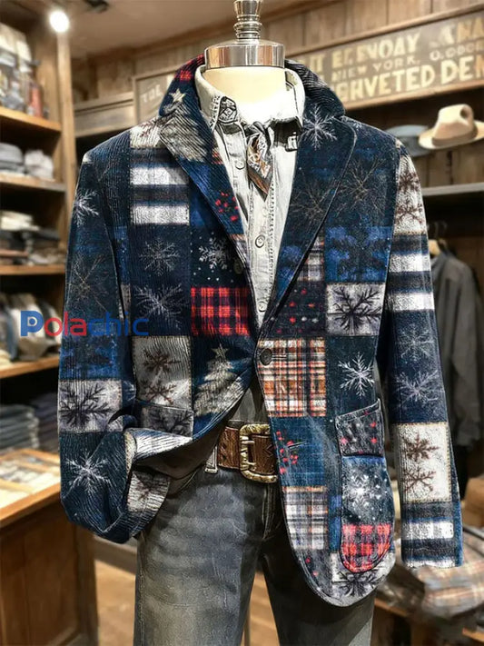 Veste imprimée d’art de Noël pour hommes Bleu / S