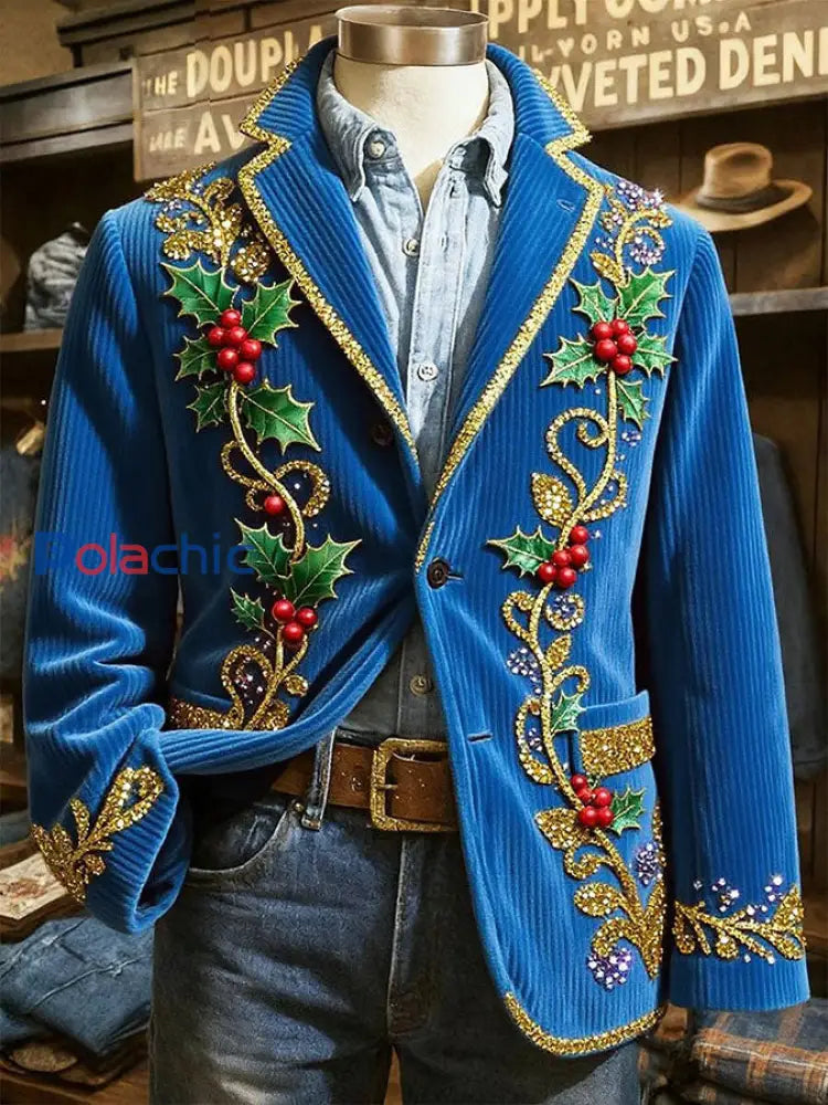 Veste imprimée d’art de Noël pour hommes Bleu / S