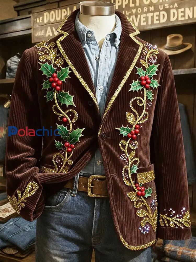 Veste imprimée d’art de Noël pour hommes Café / S