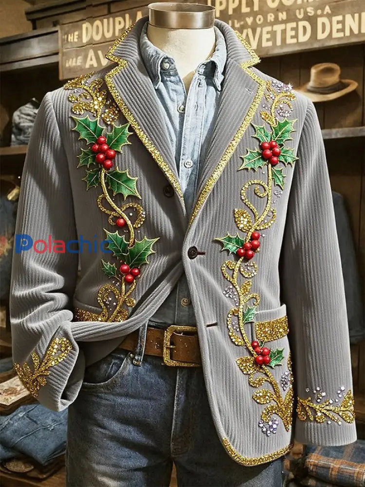 Veste imprimée d’art de Noël pour hommes Gris / S