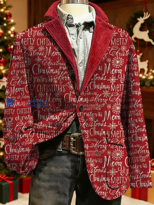 Veste imprimée d’art de Noël pour hommes Rouge / S
