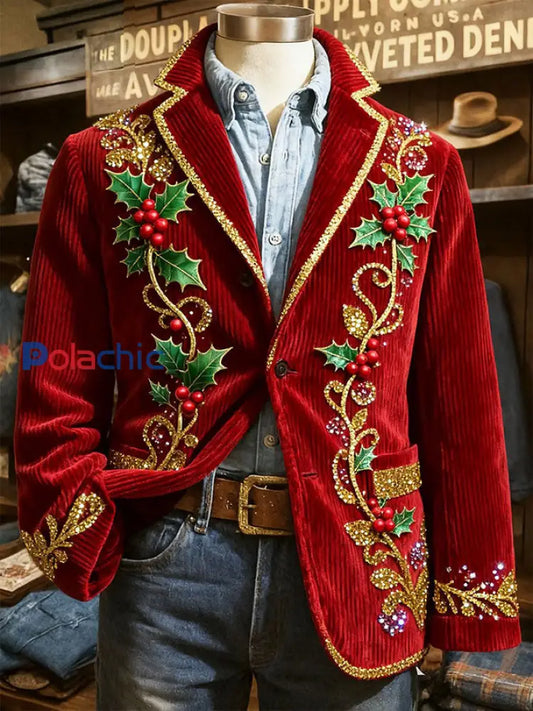 Veste imprimée d’art de Noël pour hommes Rouge / S