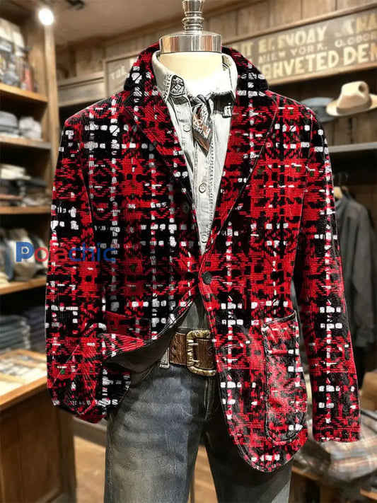 Veste imprimée d’art de Noël pour hommes Rouge / S