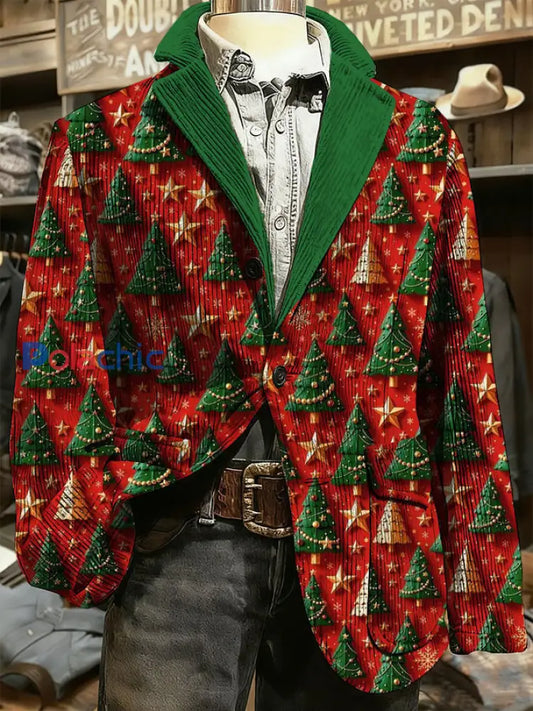 Veste imprimée d’art de Noël pour hommes Rouge / S