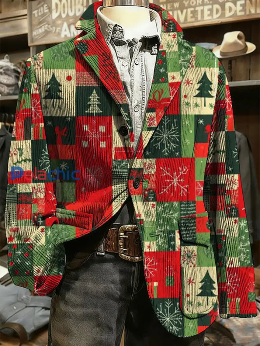 Veste imprimée d’art de Noël pour hommes Rouge / S