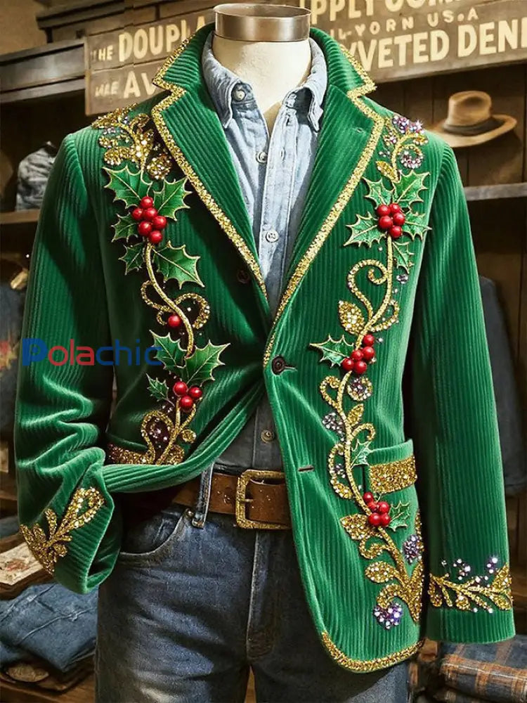 Veste imprimée d’art de Noël pour hommes Vert / S