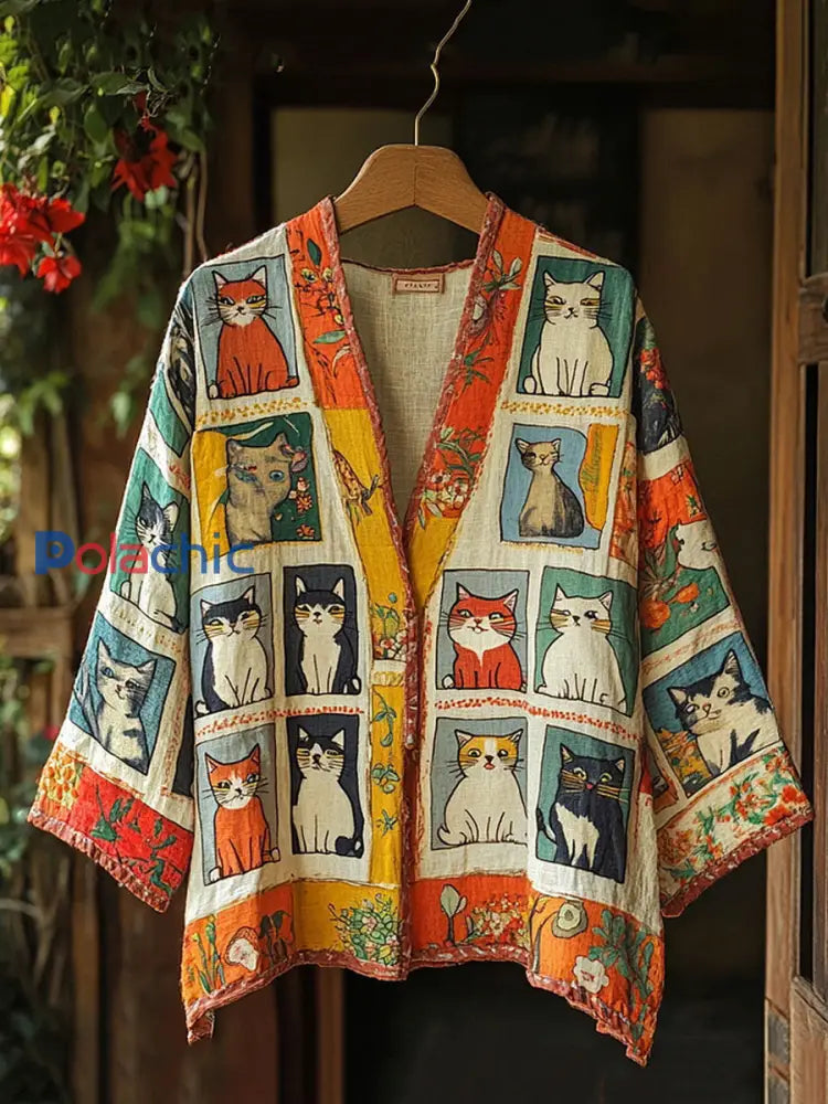 Veste imprimée de conception artistique de patchwork de chat des femmes comme image / S