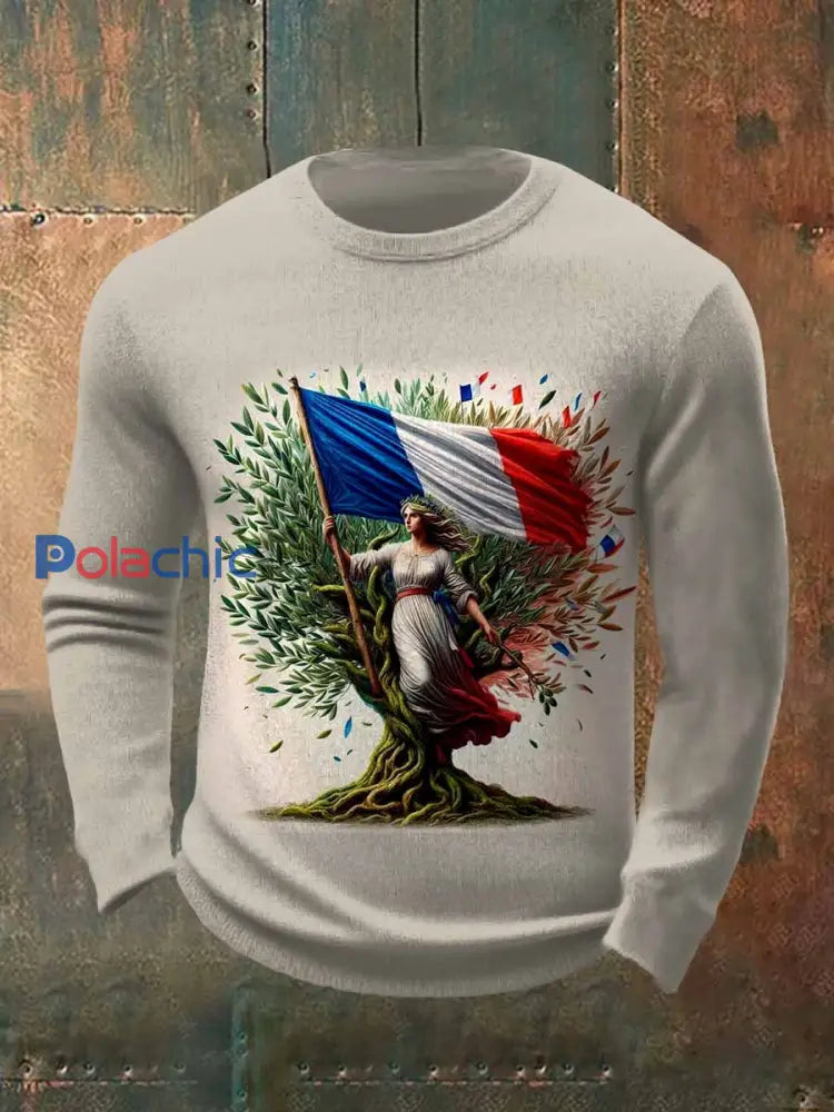 Vintage Français Imprimer Casual Manches Longues Hoodie comme image / S