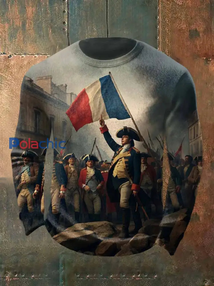 Vintage Français Imprimer Casual Manches Longues Hoodie comme image / S