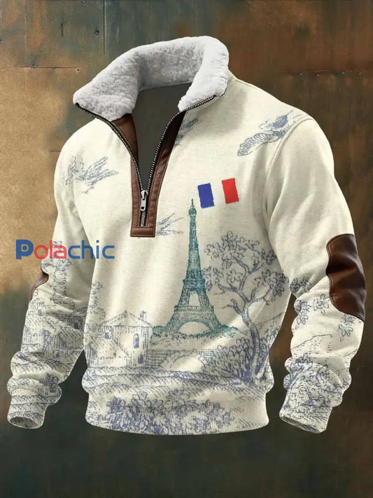 Vintage Français Paris Motif Casual Hoodies Sweatshirt comme image / S