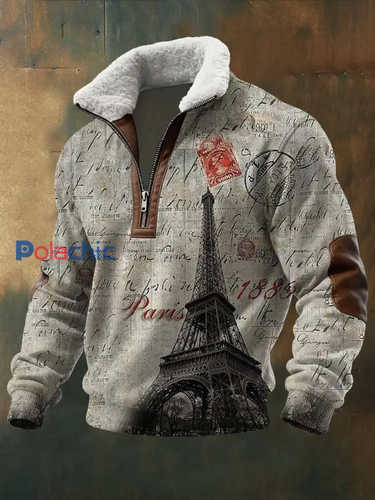 Vintage Français Paris Motif Casual Hoodies Sweatshirt comme image / S