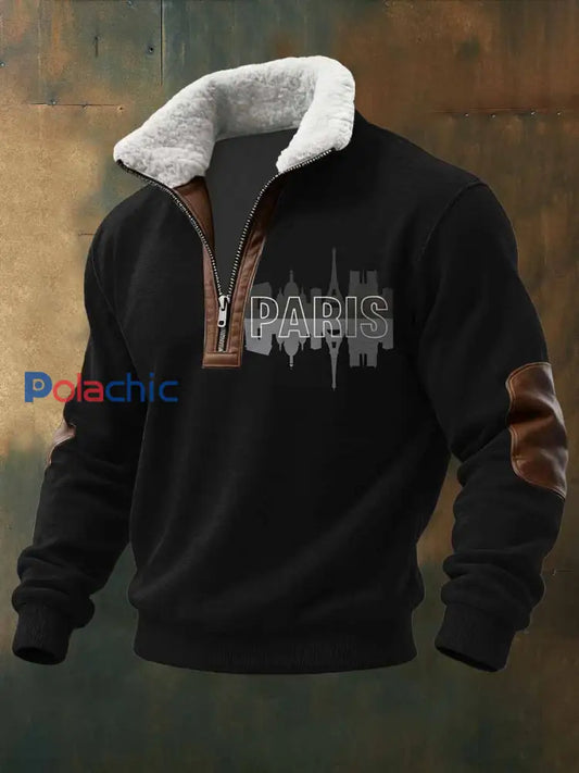 Vintage Français Paris Motif Casual Hoodies Sweatshirt comme image / S