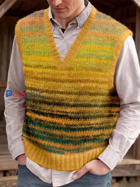 Vintage Gradient Couleur Cozy Tricot V-Neck Débardeur pour hommes comme image / S