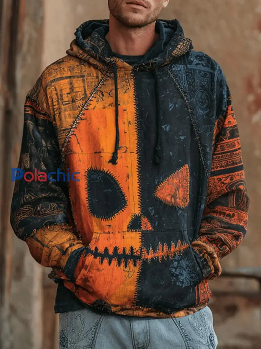 Vintage Halloween Patchwork Imprimer Art Casual Hoodie des hommes comme image / S