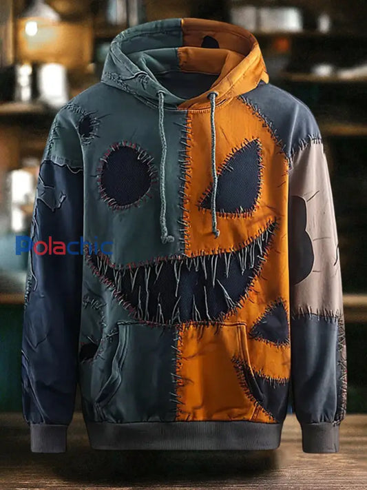 Vintage Halloween Patchwork Imprimer Art Casual Hoodie des hommes comme image / S