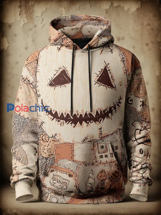 Vintage Halloween Patchwork Imprimer Art Casual Hoodie des hommes comme image / S
