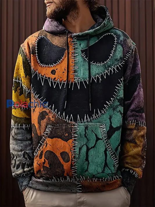 Vintage Halloween Patchwork Imprimer Art Casual Hoodie des hommes comme image / S