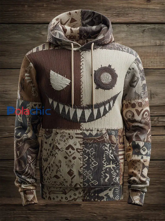 Vintage Halloween Patchwork Imprimer Art Casual Hoodie des hommes comme image / S