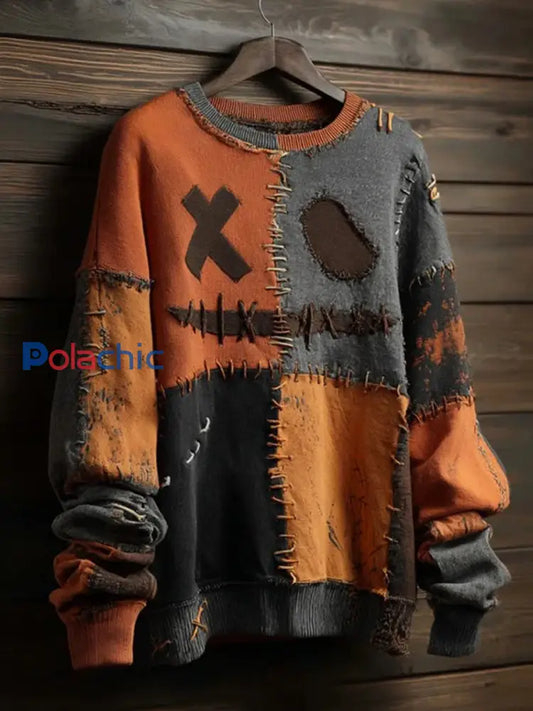 Vintage Halloween Patchwork Imprimer Art Sweat-shirt décontracté pour hommes comme image / S