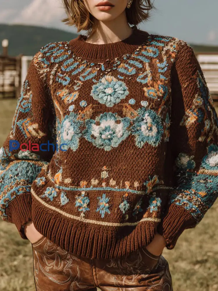 Vintage Western Crew Neck Sweatshirt Femme comme image / S