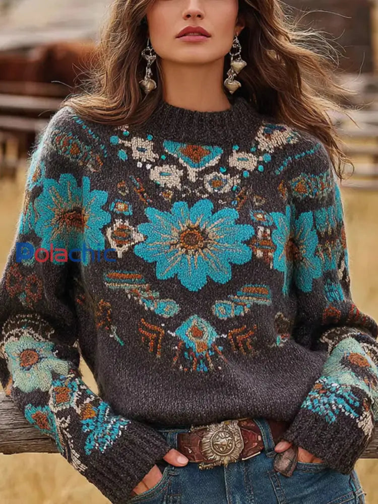 Vintage Western Crew Neck Sweatshirt Femme comme image / S