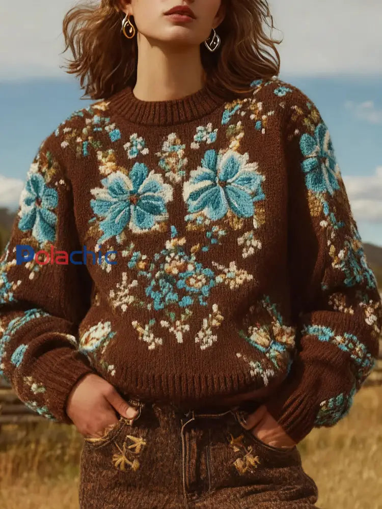 Vintage Western Crew Neck Sweatshirt Femme comme image / S