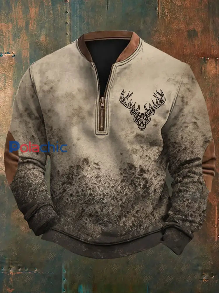 Western Elk Imprimé Sweat-shirt décontracté pour hommes comme image / S