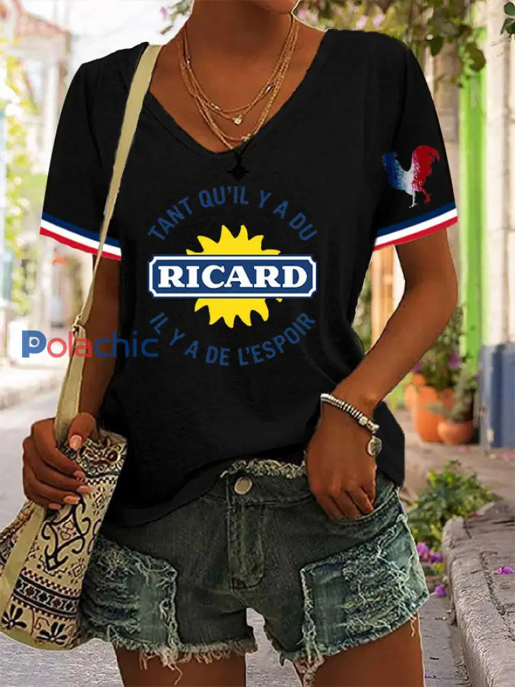 Wome Tant Qu’il Y A Du Ricard T-Shirt mit V-Ausschnitt Schwarz / S