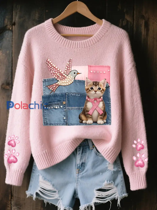 Women’s Breast Cancer Awareness Cat Colibri Tops Rose / S