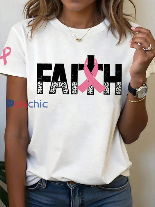 Women’s Breast Cancer Awareness Faith T-shirt imprimé Blanc / S