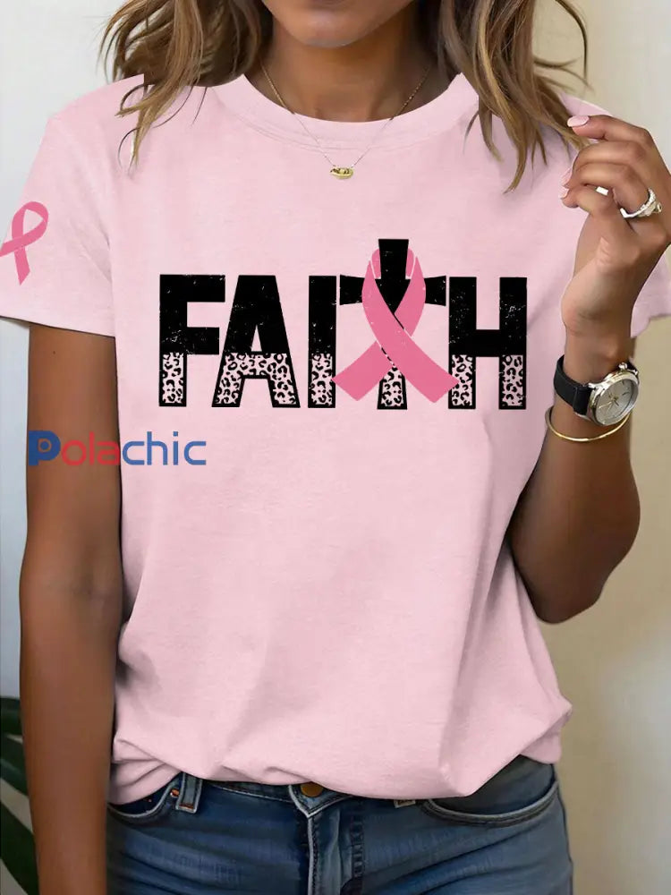 Women’s Breast Cancer Awareness Faith T-shirt imprimé Rose clair / S