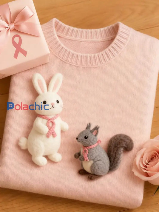 Women’s Breast Cancer Awareness Felted Animal Hoodie Rose / S