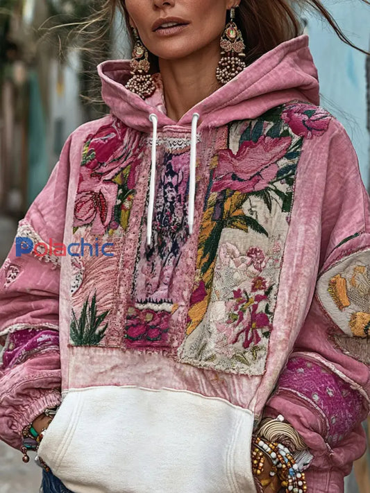 Women’s Breast Cancer Awareness Floral Art Imprimé Hoodie Rose / S