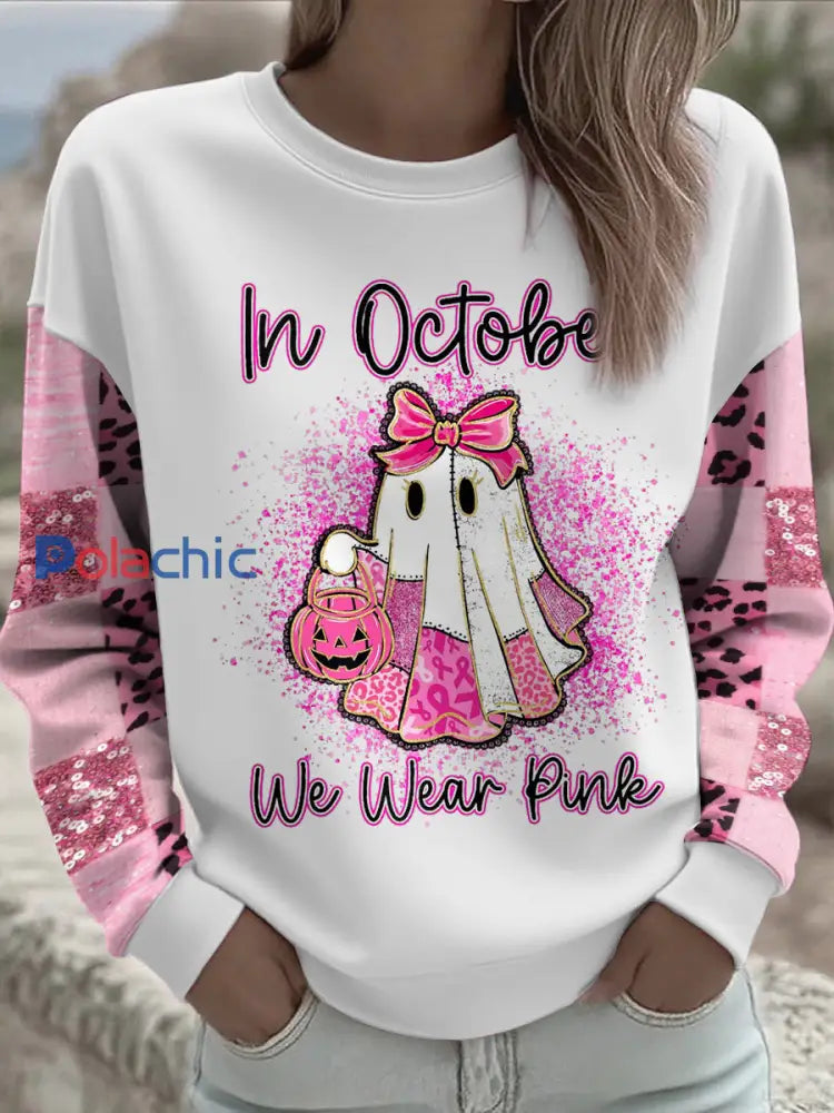 Women’s Breast Cancer Awareness Floral Imprimé Sweatshirt blanc / S