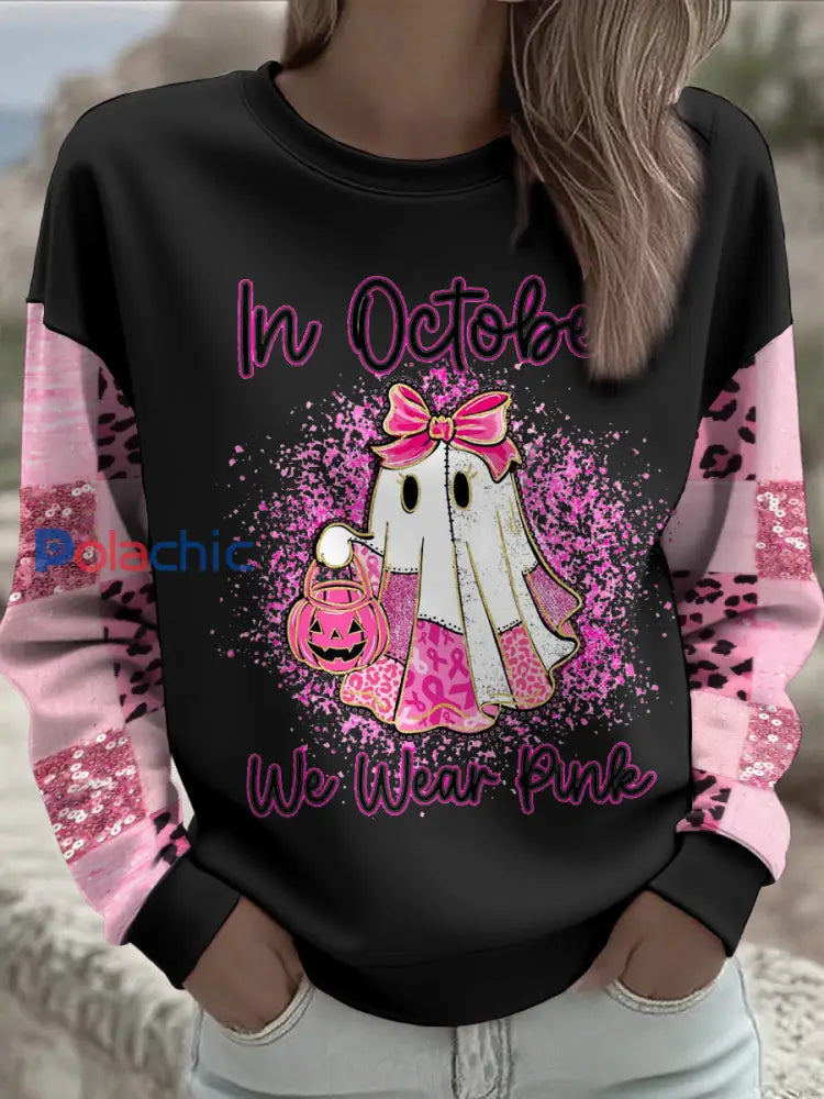 Women’s Breast Cancer Awareness Floral Imprimé Sweatshirt noir / S