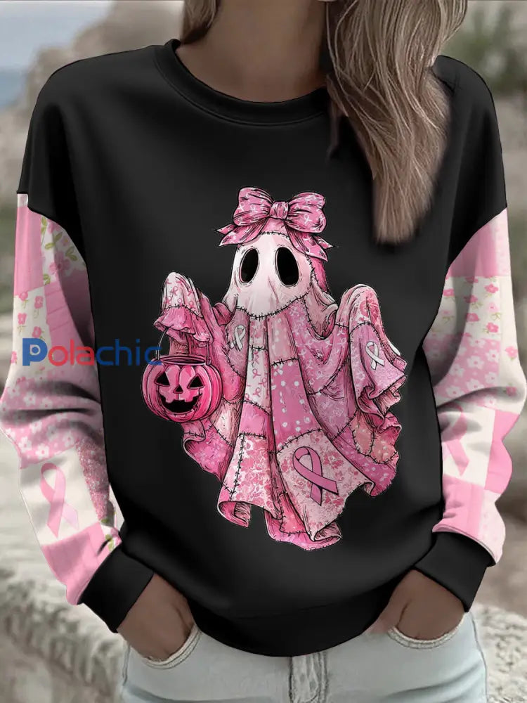 Women’s Breast Cancer Awareness Floral Imprimé Sweatshirt Noir / S