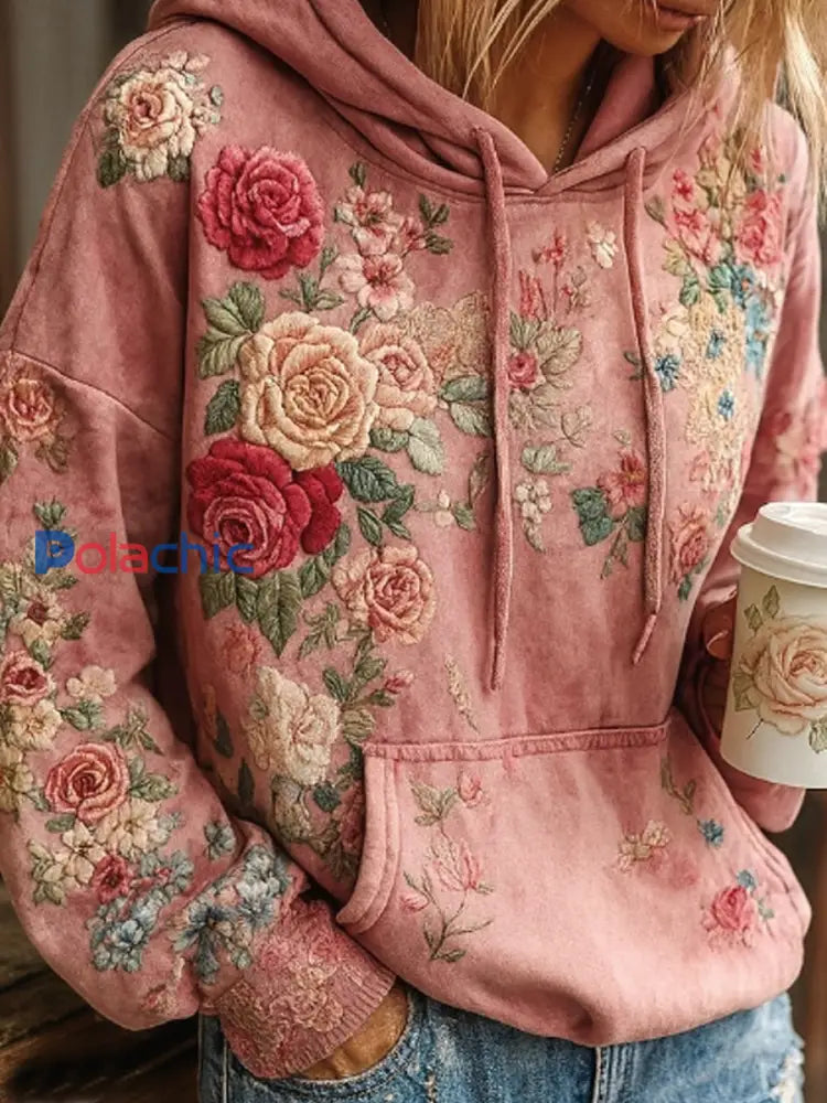 Women’s Breast Cancer Awareness Floral Patchwork Hoodie Rose / S