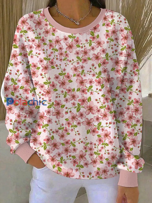 Women’s Breast Cancer Awareness Flowers Sweatshirt côtelé col rond comme image / S