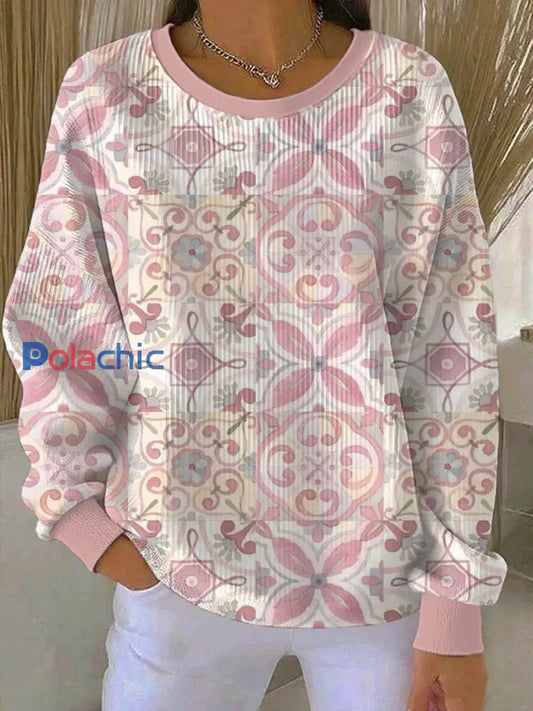 Women’s Breast Cancer Awareness Flowers Sweatshirt côtelé col rond Rose / S
