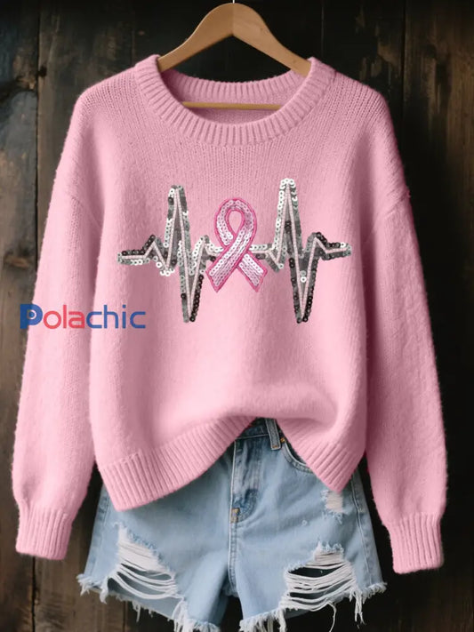 Women’s Breast Cancer Awareness Heartbeat Rose Ribbon Tops Rose / S