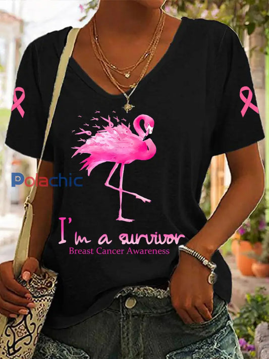 Women’s Breast Cancer Awareness I’m a Survivor Flamingo T-shirt noir / S