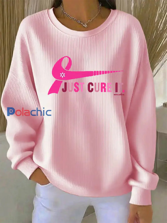 Women’s Breast Cancer Awareness Just Cure It Imprimer Sweatshirt Rose / S