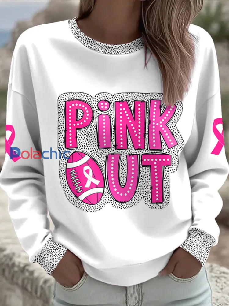 Women’s Breast Cancer Awareness Pink Out Football Sweatshirt imprimé Blanc / S