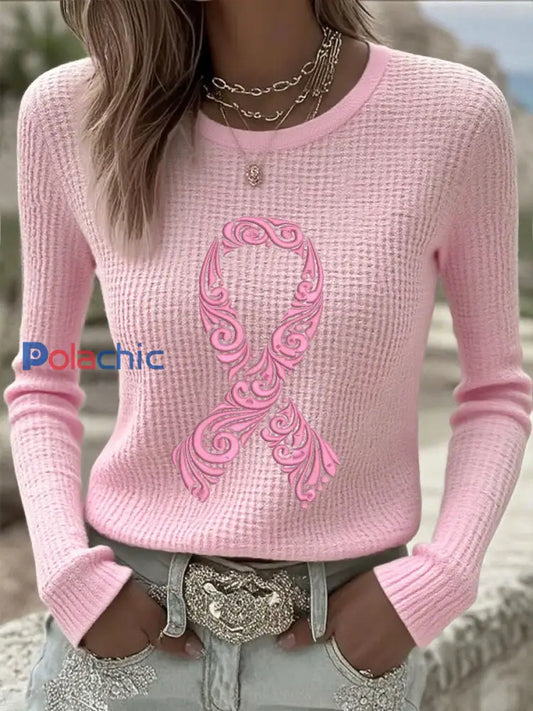Women’s Breast Cancer Awareness Pink Ribbon T-Shirts à manches longues Rose / S