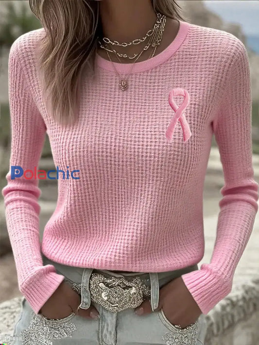 Women’s Breast Cancer Awareness Pink Ribbon T-Shirts à manches longues Rose / S