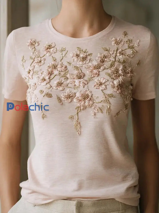 Women’s Breast Cancer Awareness Rose Floral Print T-Shirts Rose Clair / S