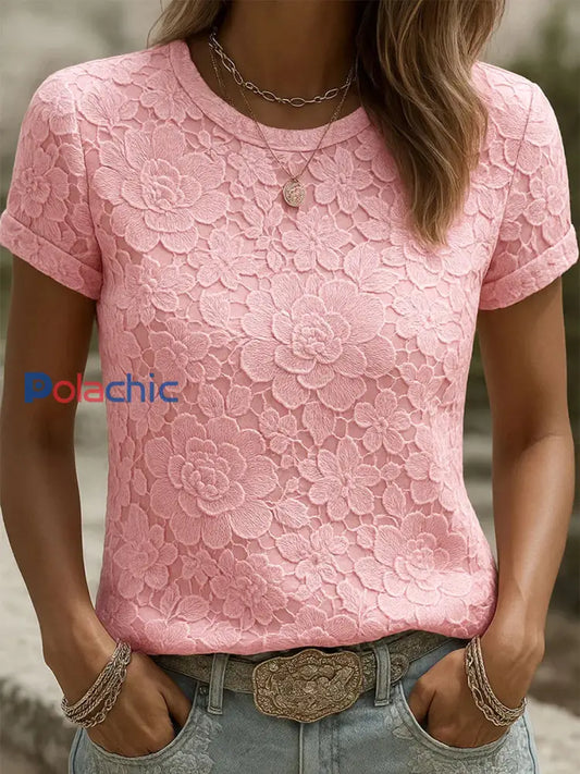Women’s Breast Cancer Awareness Rose Floral Print T-Shirts Rose / S